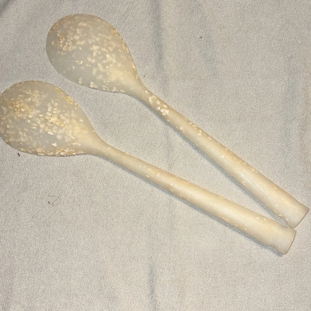 Cream Speckled Serving Spoons
